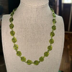 Engraved Spiral Czech Glass Necklace Silver Interlocking Diamond Shaped Clasp